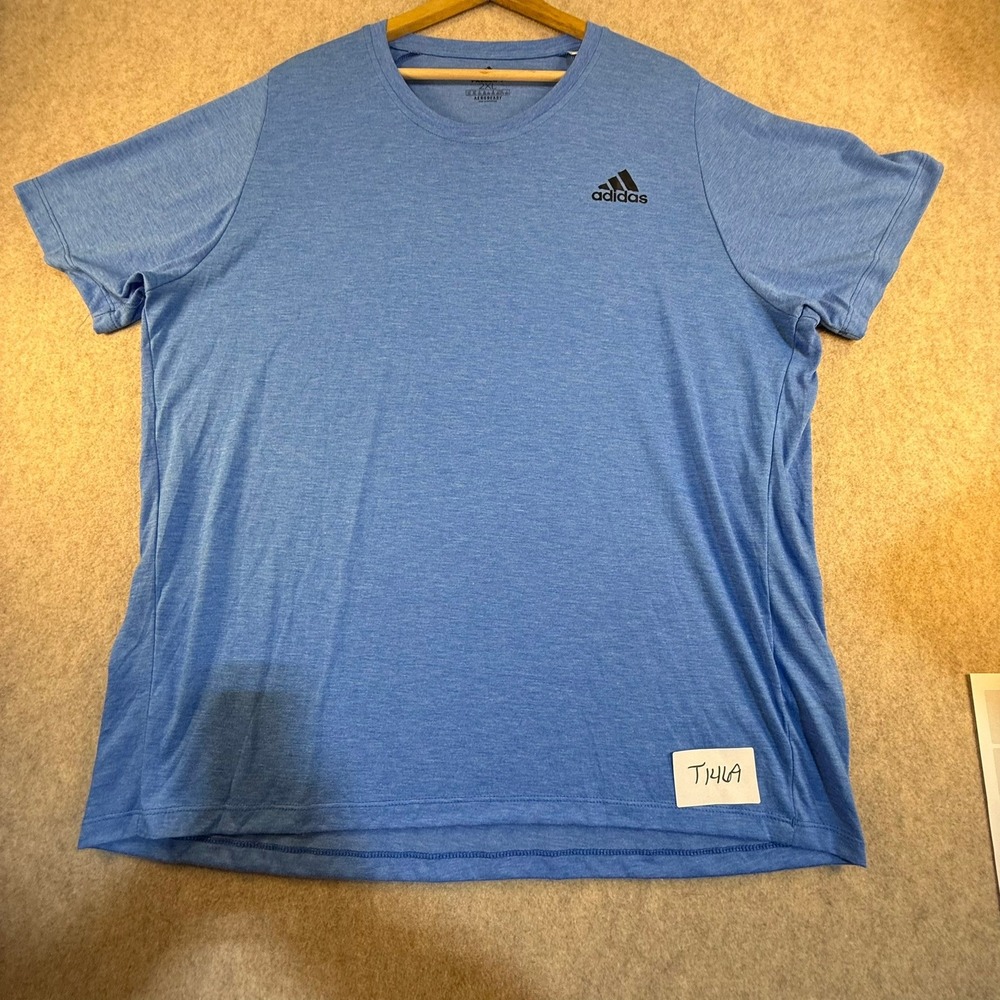 Adidas‎ Aeroready Mens 2XL Blue Heather Performance T-Shirt Crew Neck Athletic